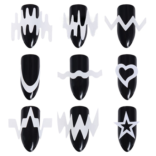 1 Set French Edge Tip Guides White Star Heart Nail Art 6 Sheets Wave Line DIY
