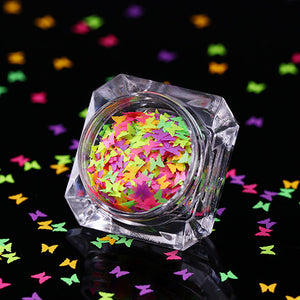 1 Box Fluorescent Nail Sequins Ultra-thin Colorful Glitter Flakies Heart