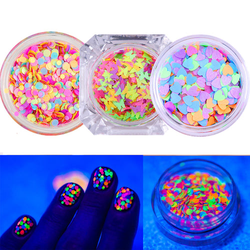1 Box Fluorescent Nail Sequins Ultra-thin Colorful Glitter Flakies Heart
