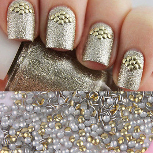 1 Bag 1.5mm Golden Stud 3D Nail Decorations Acrylic UV Gel Rhinestones for DIY