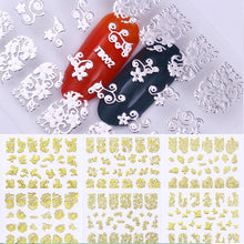 Load image into Gallery viewer, 12 Sheets Metallic Hollow 3D Nail Stickers Set Gold Silver Flower Leaf Decals Manicure