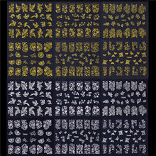 Load image into Gallery viewer, 12 Sheets Metallic Hollow 3D Nail Stickers Set Gold Silver Flower Leaf Decals Manicure